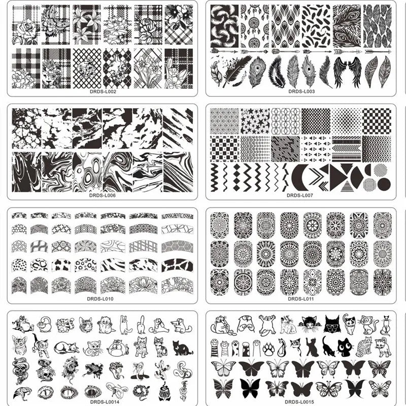 Elegance & Serpent Nail Art Stencils Bundle: Versatile Steel Designs