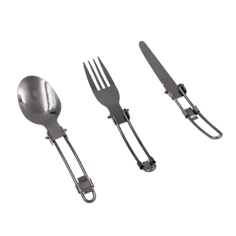 Stainless Steel Camping Utensil Set - Folding Cutlery Combo with Spork, Knife, Spoon, and Fork for Backpacking