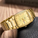 Square Luxury Men's Watch with Automatic Date Display Stainless Steel Gold Quartz Wristwatch  ourlum.com   