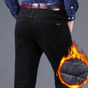 2023 Winter Men Black Blue Straight Stretch Denim Pants