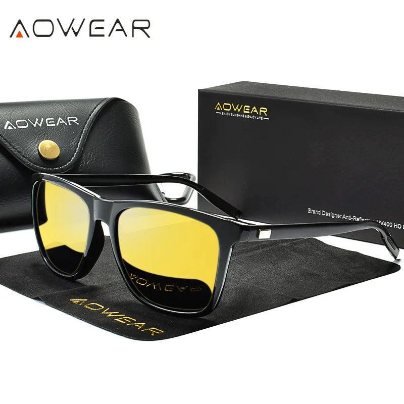 Men's Polarized Night Vision Driving Glasses with HD Yellow Lenses - AOWEAR Safety Sunglasses