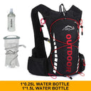 Cycling backpack for men and women, nylon bag, waterproof 8 liters, hiking and camping, 250ml water bottle with 1.5L water bag  ourlum.com black red1.5L250  