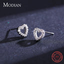 Modian Authentic 925 Sterling Silver Heart Stud Earrings