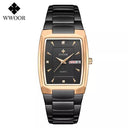 Square Luxury Men's Watch with Automatic Date Display Stainless Steel Gold Quartz Wristwatch  ourlum.com black rose United State 