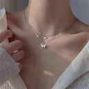 New Shiny Butterfly Necklace Ladies Exquisite Double Layer Chain