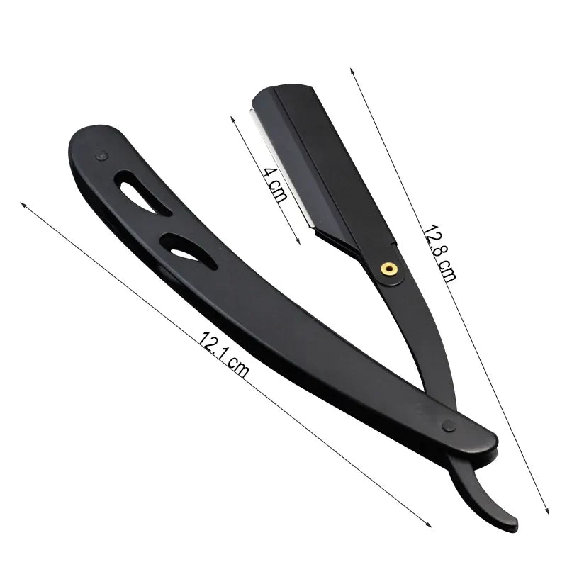 Antique Black Folding Shaving Knife Set with Stainless Steel Straight Razor Holder  ourlum.com   