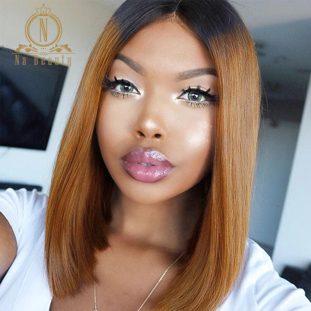 Honey Blonde Ombre Short Bob Lace Front Wig - Na Beauty Remy  ourlum.com T1B/30 250% 12INCHES