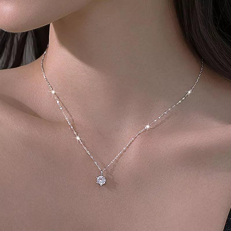 925 Sterling Silver Choker Necklace with Zircon Stones and Diamond CZ Pendant  ourlum.com   