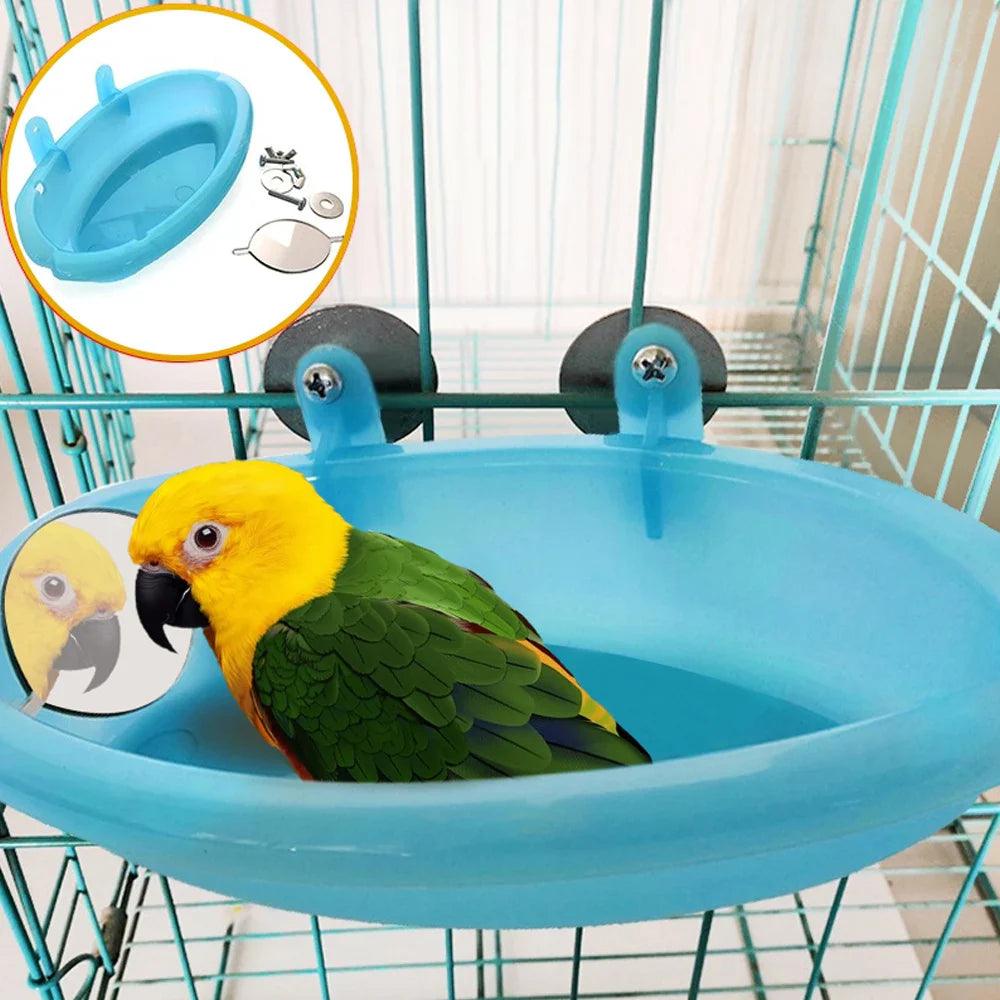 Parrot Bird Bathtub with Mirror & Small Oval Bird Cage Toy  ourlum.com   