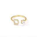 Zircon Initial A-Z Letter Rings For Women Adjustable Steel Ring