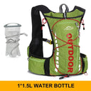 Cycling backpack for men and women, nylon bag, waterproof 8 liters, hiking and camping, 250ml water bottle with 1.5L water bag  ourlum.com green 1.5L  