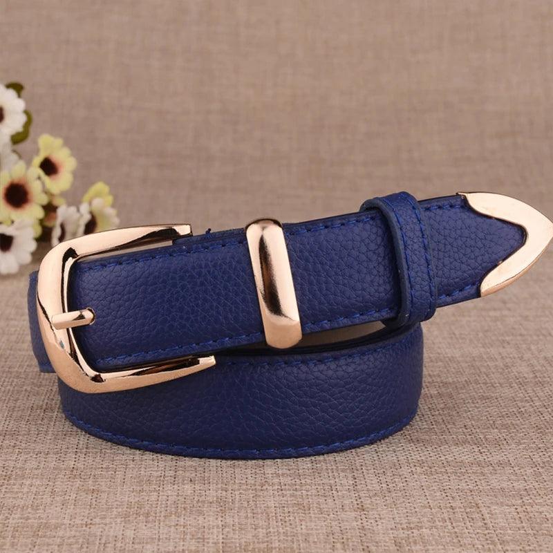 Elegant Gold Buckle Leather Belt for Women - Chic Accessory for Stylish Outfits  ourlum.com   