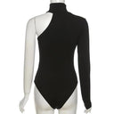 Elegant One-Shoulder Turtleneck Knitted Bodysuit for Fashion-Forward Women  ourlum.com   