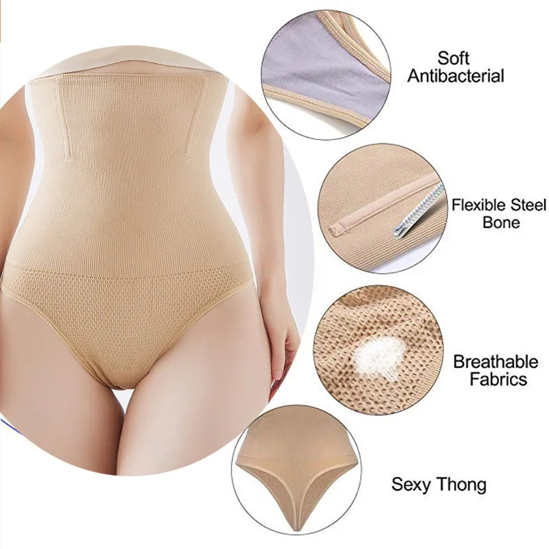 High Waist Seamless Body Shaper Briefs - Firm Control Tummy Thong Shapewear