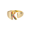 Rainbow Zircon Letter Rings For Women Fashion Jewelry 2024