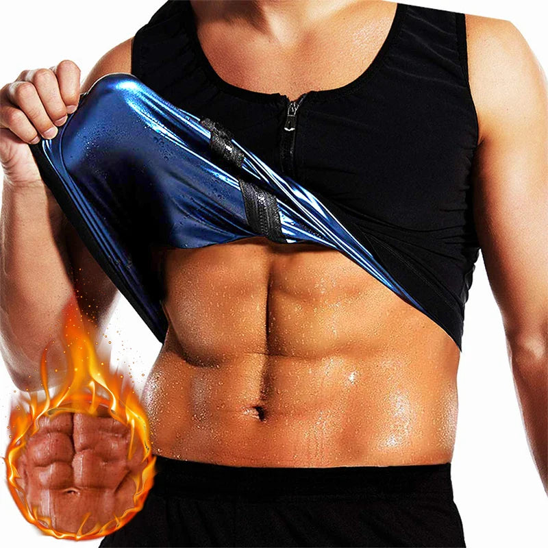 Men Sauna Sweat Vest Waist Trainer Corset Zipper Workout Tank Top Slimming Body Shaper Compression Shirt Weight Loss Fat Burner