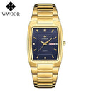 Square Luxury Men's Watch with Automatic Date Display Stainless Steel Gold Quartz Wristwatch  ourlum.com gold blue United State 