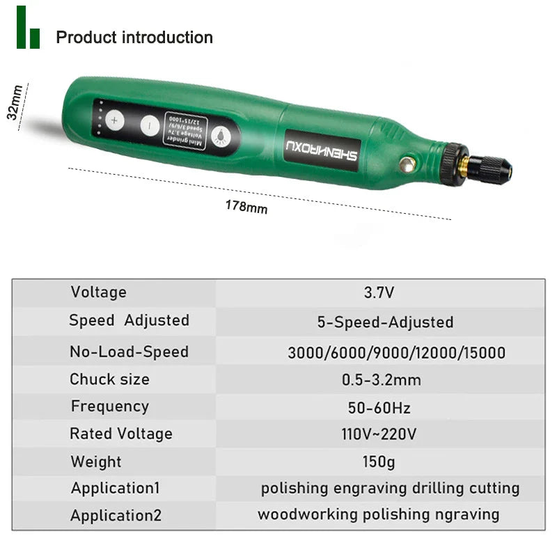 Cordless Grinder Electric Drill 5-Speed Adjustable Engraving Pen Cutting Polishing Drilling Rotary Tool With Dremel Accessories  ourlum.com   