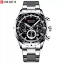 Curren Men's Blue Dial Chronograph Steel Watch: Stylish Waterproof Timepiece.  ourlum.com Silver black CHINA 