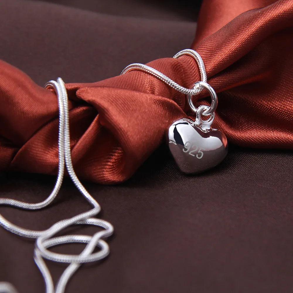 Elegant 925 Sterling Silver Small Heart Pendant Necklace with Snake Chain - Women's Fashion Jewelry  ourlum.com   