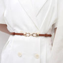 Chic Adjustable Gold Buckle Thin Waist Belt for Women - Faux Leather Skinny Fashion Accessory  ourlum.com camel style 9 adjustable 