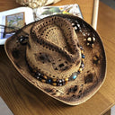 2021 Natural Straw Cowboy Hat Women Men Handmade Weave