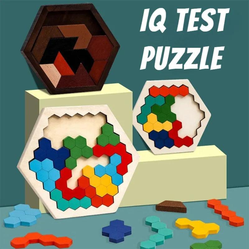 Wooden 3D Hexagonal Brain IQ Educational Puzzle Game for Kids  ourlum.com   