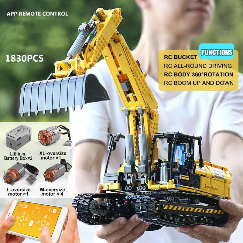 Motorized Excavator Building Kit for Kids - Remote Control Engineering Fun