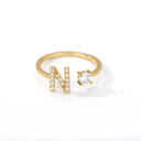 Zircon Initial A-Z Letter Rings For Women Adjustable Steel Ring