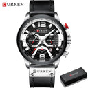 CURREN Men's Military Leather Chronograph Watch: Stylish & Functional Timepiece  ourlum.com silver black box United State 