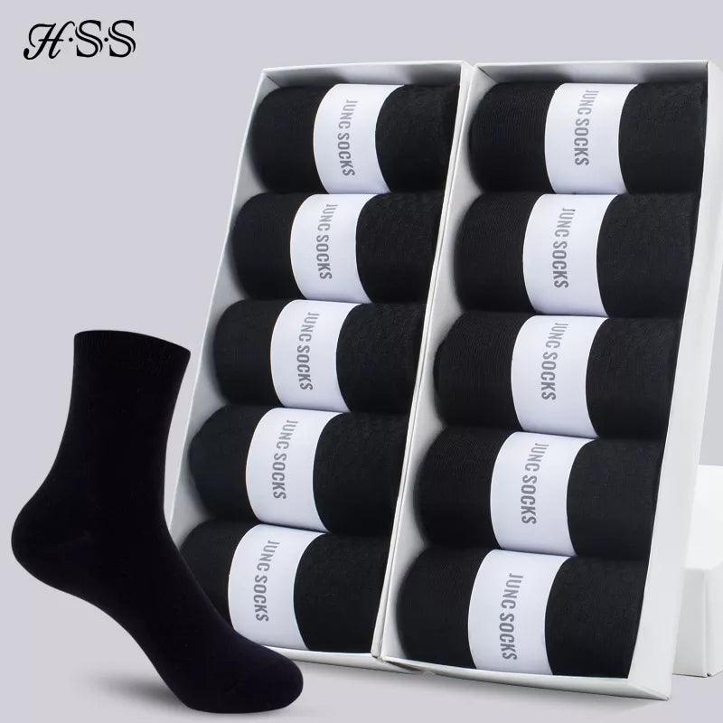Business-Ready Cotton Socks for Stylish Men: Classic Black Design, All-Season Comfort, 10 Pairs, Multiple Sizes  ourlum.com   