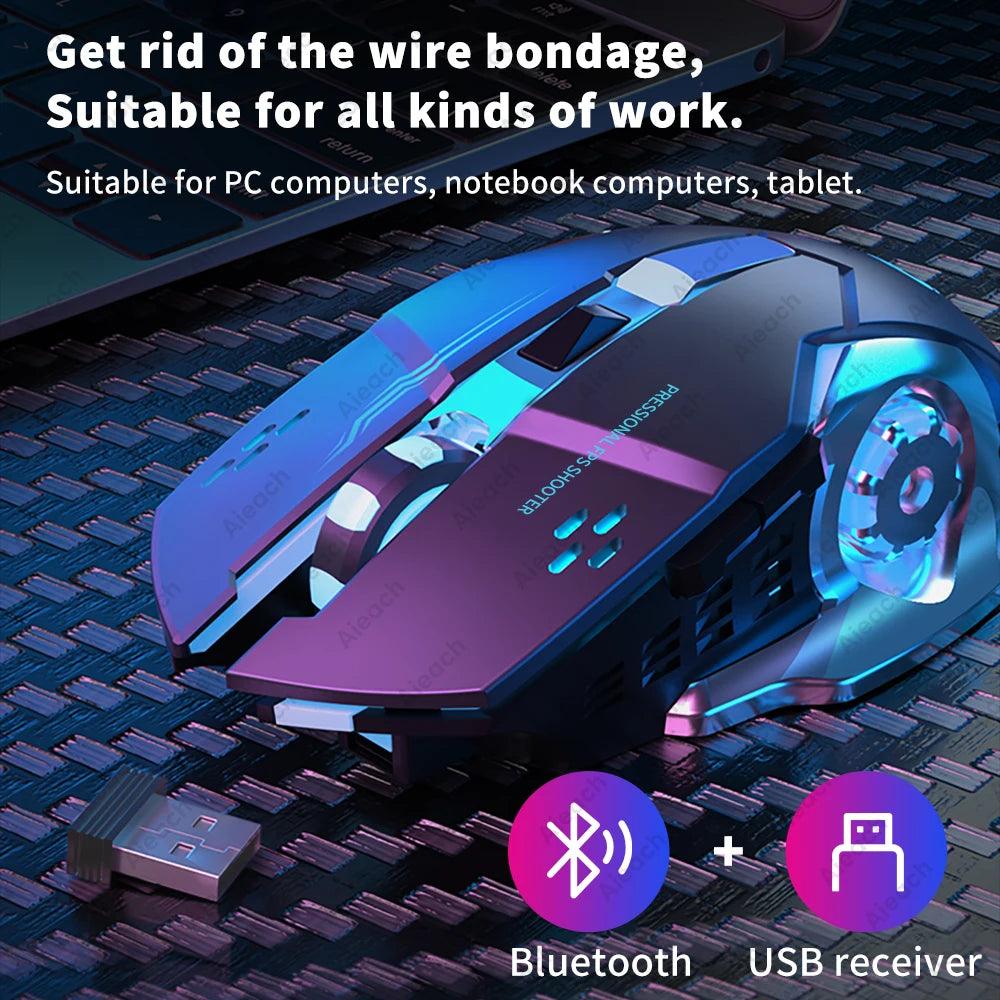 Wireless Gaming Mouse with Colorful Backlight - Bluetooth & USB Dual Mode Silent Rechargeable Mouse for PC & E-Sports  ourlum.com   