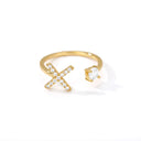 Zircon Initial A-Z Letter Rings For Women Adjustable Steel Ring