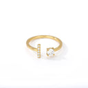 Zircon Initial A-Z Letter Rings For Women Adjustable Steel Ring