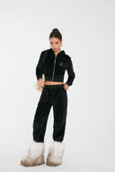 Discoglam Black Rhinestone Velvet Suit Cardigan and Pants