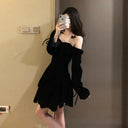 Socialite Party Black Velvet Tuxedo Dress Elegant High Waist