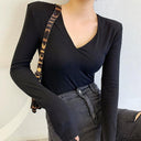 European Chic V-neck Long-Sleeve T-shirt Sophisticated Comfort