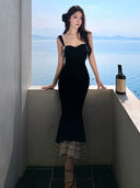 French Black Backless Dress Step-by-Step Lotus Sling Stylish