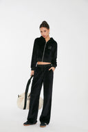 Discoglam Black Rhinestone Velvet Suit Cardigan and Pants