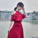 Nara Red Bohemian Chiffon Dress Off Shoulder Summer Style