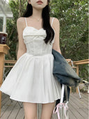 French White Sling Dress Spring Petal Elegance Chic Style