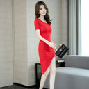 Vibrant Red Hip-Wrapped Dress for Chic Summer Fashion