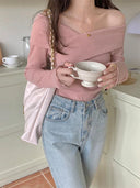 Off-Shoulder Long-Sleeve Sweater Korean Fashion Chic Statement