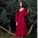 Retro Red Vintage Chic Dress Stylish Nine-Quarter Sleeve