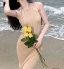 Elegant Ice Silk Backless Sheath Dress Chic Spring Style