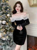 Luxurious Velvet Off-Shoulder Dress Chic Elegance Style