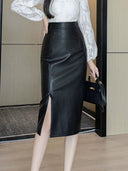 Autumn Leather Skirt Slim Fit Chic Style High Waist Elegant