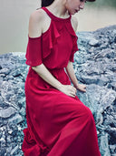 Nara Red Bohemian Chiffon Dress Off Shoulder Summer Style