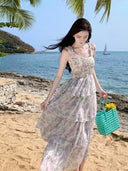 French Floral Layered Beach Skirt Dress Timeless Elegance