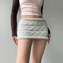 White Wool Patchwork Zipper Skirt Retro Twist Winter Fashion